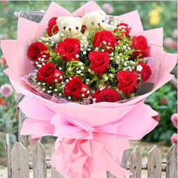 春之语鲜花 11朵红玫瑰与2小熊的玫瑰之约