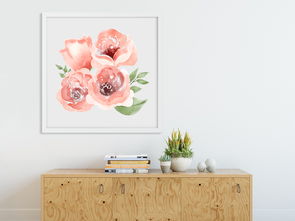 北欧简约淡雅水彩绘粉色玫瑰花ins装饰画图片设计素材